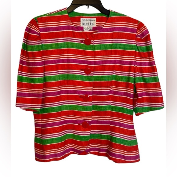 80s Rickie Freeman for Teri Jon 100% Linen Button Down Blouse size 16 vintage - Picture 3 of 12